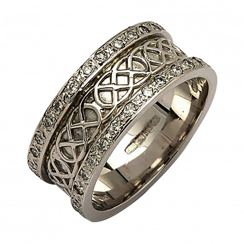 White Gold & Diamond Celtic Knot Ring - 14K Gold Irish Wedding Rings